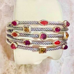 David Yurman 18k 925 silver 5 row cuff bracelet, confetti collection, Fall gems